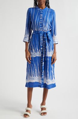 BUSAYO Kola Tie Belt Three-Quarter Sleeve Shirtdress in Blue Multi 