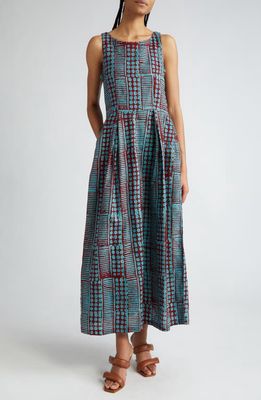 BUSAYO Wande Abstract Print Sleeveless Cotton Maxi Dress in Dark Red