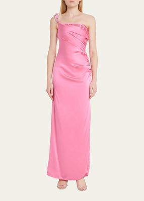 Bustier One-Shoulder Ruched Gown