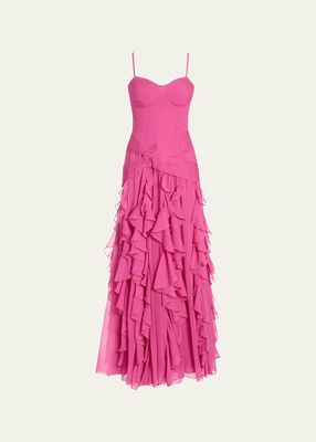 Bustier Ruffle Chiffon Maxi Dress