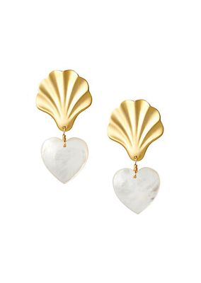 Busy 24K-Gold-Plated & Mother-Of-Pearl Heart Drop Earrings