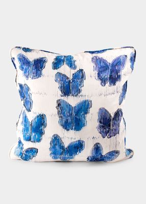 Butterflies In Blue Cotton Pillow, 22"