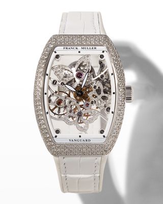 Butterfly Diamond Skeleton Stainless Steel Watch with White Strap