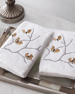 Butterfly Ginkgo Embroidered Hand Towel, Set of 2