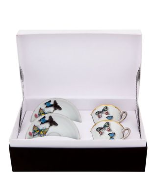 Butterfly Parade Espresso/Coffee Cups & Saucers, Set of 2