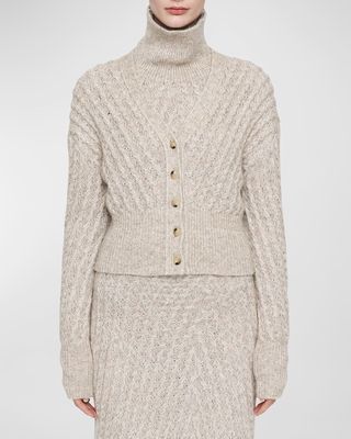 Button-Down Cable-Knit Cardigan