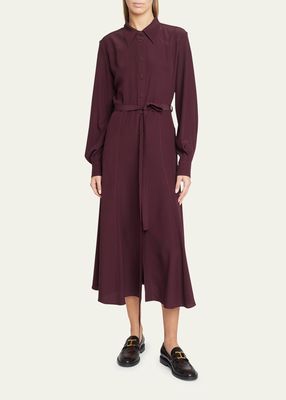 Button Down Crepe Belted Midi Dress