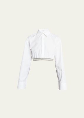 Button-Down Cropped Top with Logo Waistband