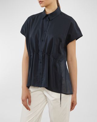 Button-Down Drawstring Cotton Shirt