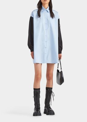 Button-Down Poplin Shirtdress with Re-Nylon Sleeves