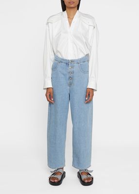 Button-Fly Wide-Leg Jeans