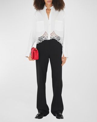 Button-Front Blouse with Lace Trim