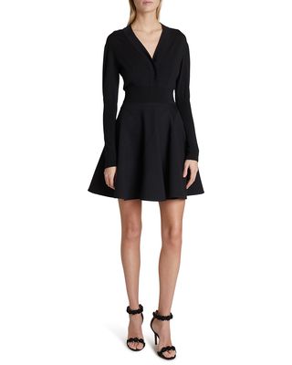 Button-Front Long-Sleeve Mini Dress