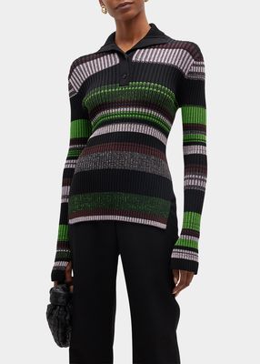 Button-Front Striped Sweater