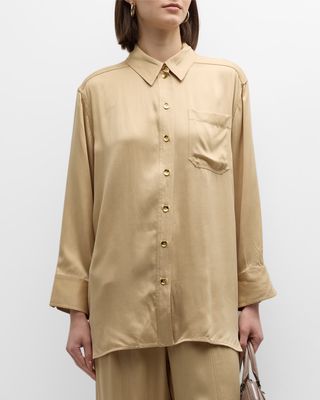 Button-Front Washed Satin Shirt