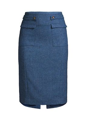 Button-Tab Wool Pencil Skirt