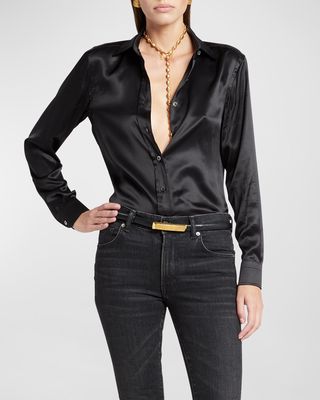 Button Up Silk Satin Shirt