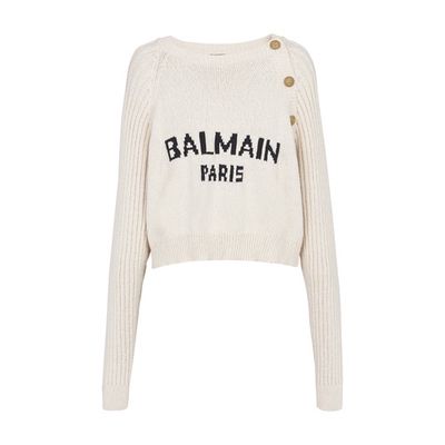 Buttoned jacquard jumper with Balmain logo