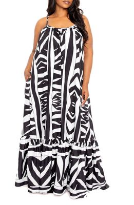 BUXOM COUTURE Animal Print Maxi Dress in Black