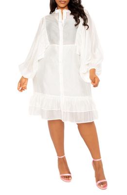 BUXOM COUTURE Band Collar Long Sleeve Shirtdress in White
