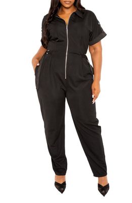 BUXOM COUTURE Buckle Detail Jumpsuit in Black