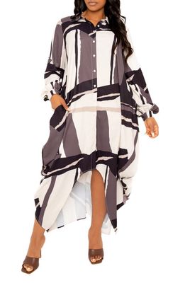 BUXOM COUTURE Drape Maxi Shirtdress in Beige Multi