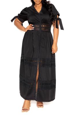 BUXOM COUTURE Eyelet Embroidered Puff Sleeve Maxi Dress in Black