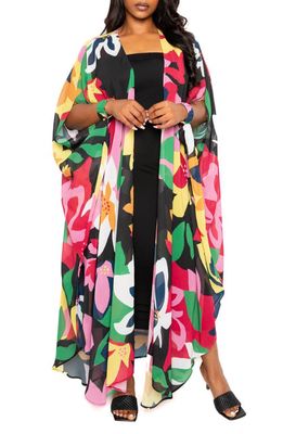 BUXOM COUTURE Floral Robe in Black Floral
