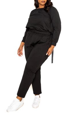 BUXOM COUTURE Long Sleeve Top & D-Ring Buckle Pants Set in Black