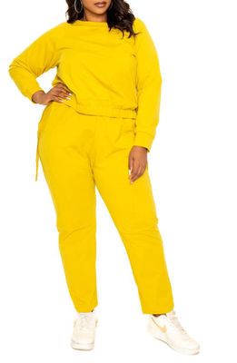 BUXOM COUTURE Long Sleeve Top & D-Ring Buckle Pants Set in Mustard