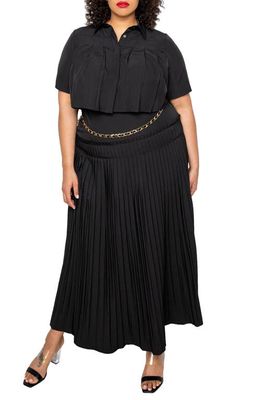 BUXOM COUTURE Pleated Top and Skirt Set in Black