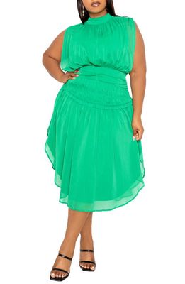 BUXOM COUTURE Smocked Mock Neck Dress in Green