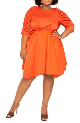 BUXOM COUTURE Smocked Sleeve A-Line Dress in Rust