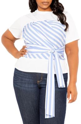 BUXOM COUTURE Stripe Tie Front Layered Top in Blue Multi