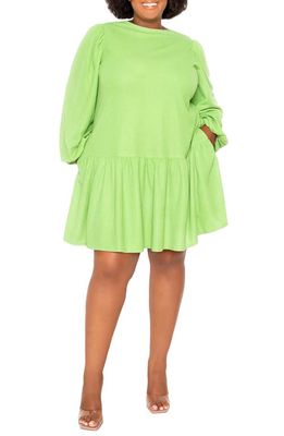 BUXOM COUTURE Tie Back Long Sleeve Terry Dress in Green