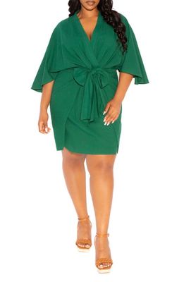 BUXOM COUTURE Tie Waist Cotton Blend Minidress in Green