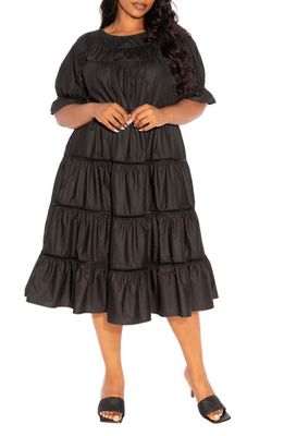 BUXOM COUTURE Tiered Cotton Blend Poplin Dress in Black
