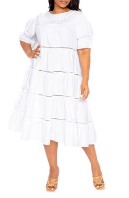 BUXOM COUTURE Tiered Cotton Blend Poplin Dress in White