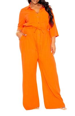 BUXOM COUTURE Wide Leg Jumpsuit in Orange