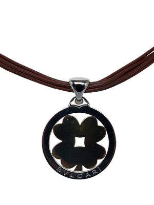Bvlgari Pre-Owned 2010-2023 four-leaf clover pendant leather choker - Brown
