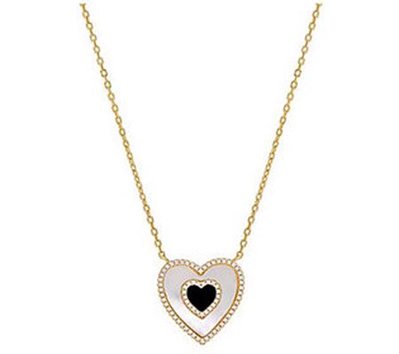 By Adina Eden 14K Gold Plated Black & White Hea rt Necklace
