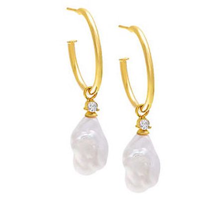 By Adina Eden 14K Gold Plated Cultured Pearl Ho op Earrings