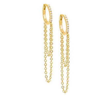 By Adina Eden 14K Gold Plated Pave Hoop Chain D angle Earrings