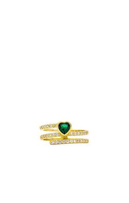 By Adina Eden Colored Multi Row Pave Heart Ring in Green