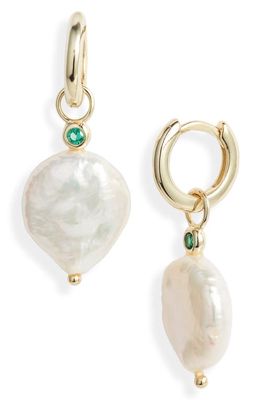 BY ADINA EDEN Freshwater Pearl & Cubic Zirconia Drop Earrings in Emerald Green