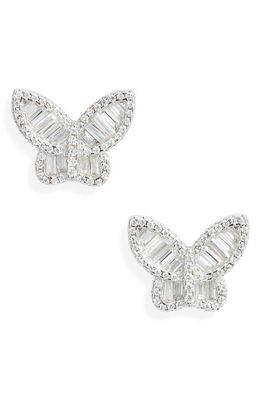 BY ADINA EDEN Pavé & Baguette Butterfly Stud Earrings in Silver