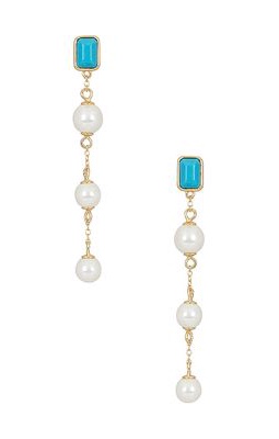 By Adina Eden Pearl And Stone Drop Earring in Metallic Gold.