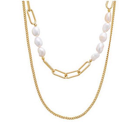 by Adina Eden Simulated Pearl Station Double Ch ain Necklace