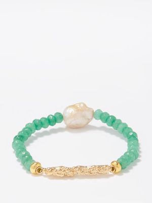 By Alona - Elia Jade, Pearl & 18kt Gold-plated Bracelet - Womens - Green Multi