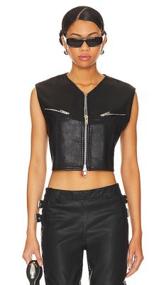 BY. DYLN Malcom Faux Leather Vest in Black